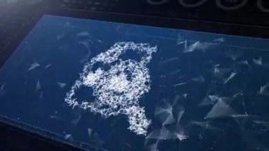 Belge Analizi kavramının patlayıcı girişi. Sembol simgesinin çokgen animasyonu, 4k bileşimi ve patlaması.