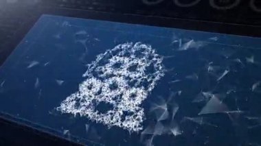 Uluslararası takım kavramının patlayıcı tanıtımı. Sembol simgesinin çokgen animasyonu, 4k bileşimi ve patlaması.