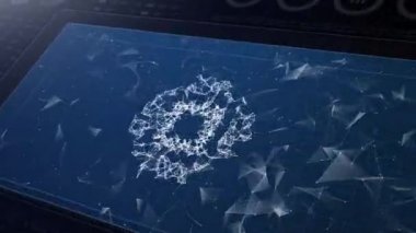 Patlayıcı çip işlemci konsepti. Sembol simgesinin çokgen animasyonu, 4k bileşimi ve patlaması.