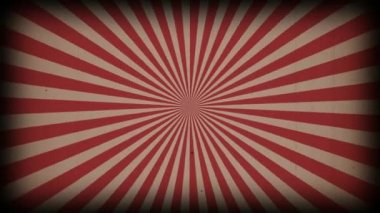 Güneş patlaması eski ışın arka planı. Dönen retro güneş ışını animasyon arka planı. Eski moda film şerit efektiyle hareketli, parlayan gün doğumu.
