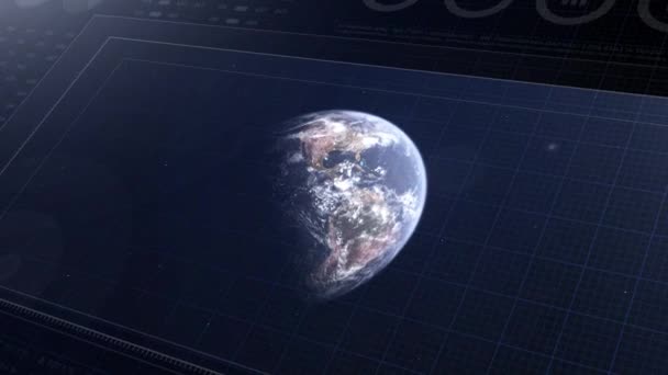 HUD Earth HI interface de la technologie, l'interface mondiale et la technologie, l'affichage infographique. Affichage du centre d'astronomie. Animation abstraite 3D 4K .