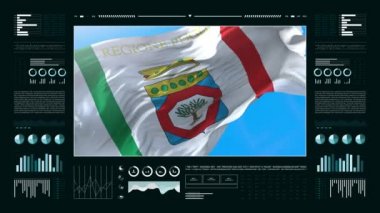Apulia - İtalya bilgilendirme analizi raporları ve mali veriler, bilgi grafikleri bayrak, sütun numaraları ve pasta grafikleriyle animasyon gösteriyor. Mali bilimsel ve tıbbi konular.