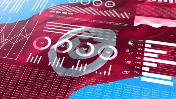 Отчеты Информационному Анализу Туниса Финансовые Данные Инфографика Отображают Анимацию Флагом — стоковое видео