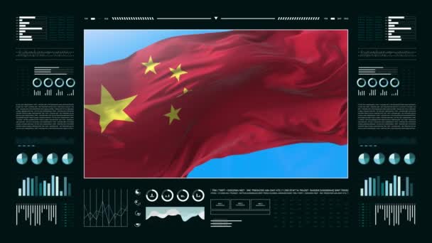 China Informational Analysis Reports Financial Data Infographics Display Animation Flag — Stock Video