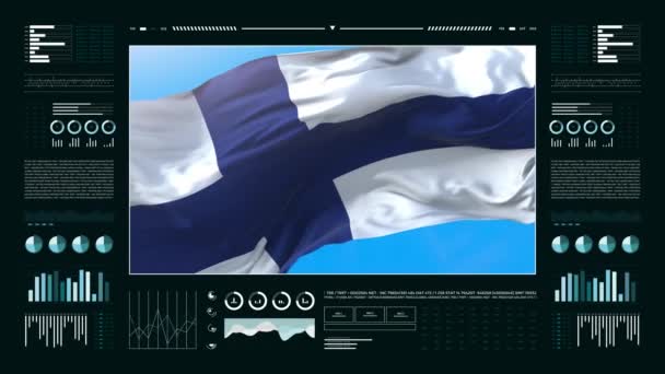 フィンランドの情報分析レポートと財務データ インフォグラフィックは フラグ 列番号 円グラフでアニメーションを表示します 金融科学 医療分野 — ストック動画
