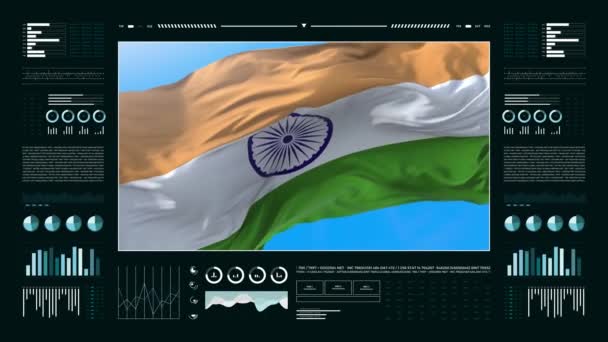 インドの情報分析レポートと財務データ インフォグラフィックは フラグ 列番号 円グラフでアニメーションを表示します 金融科学 医療分野 — ストック動画