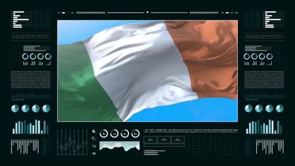 爱尔兰的信息分析报告和财务数据 信息图形显示动画与标志 列数字和饼图 科学和医学专题 — 图库视频影像