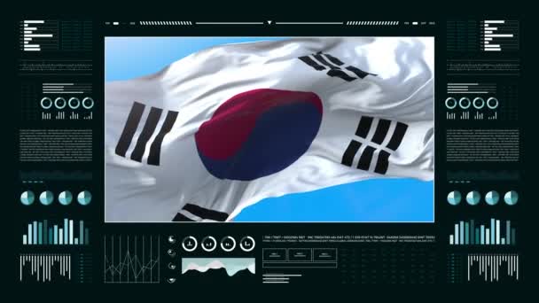 韓国の情報分析レポートと財務データ インフォグラフィックは フラグ 列番号と円グラフとアニメーションを表示します 金融科学 医療分野 — ストック動画