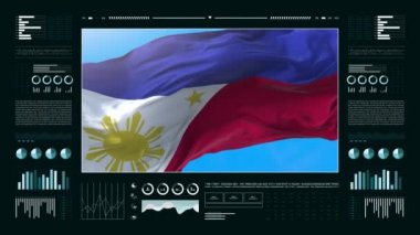 Filipinler bilgilendirme analizi raporları ve finansal veriler, bilgi grafikleri bayrak, sütun numaraları ve pasta grafikleriyle animasyon sergiliyor. Mali bilimsel ve tıbbi konular.