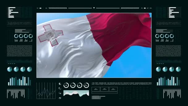 Malta Informational Analysis Reports Financial Data Infographics Display Animation Flag — Vídeos de Stock
