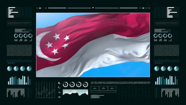 Сінгапурський Інформаційний Аналіз Звітів Фінансових Даних Інфографіка Демонструє Анімацію Прапором — стокове відео