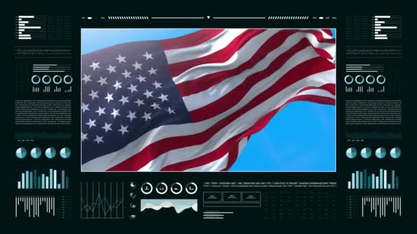 America Informational Analysis Reports Financial Data Infographics Display Animation Flag — Stock Video