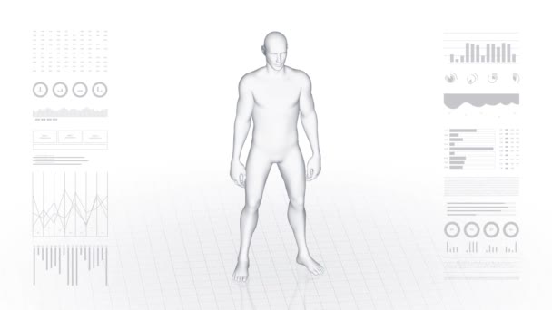 有耳朵病理学的人3D身体的男孩 旋转动画和男性人体结构的特写 Hud镜头 — 图库视频影像