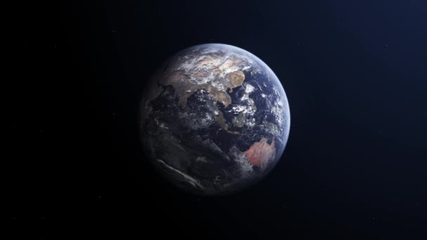 Planète Terre, vue de l'espace. 3d globe terrestre. Animation rotative à travers le cosmos, les étoiles et la stratosphère. Résolution 4k .
