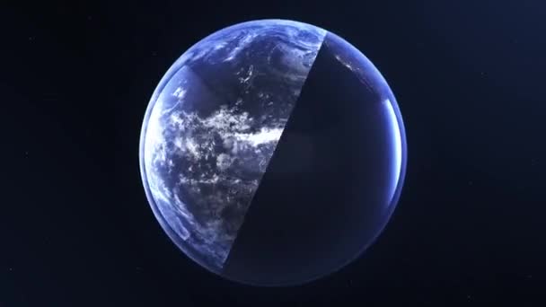 Planeta Tierra Vista Dividida Noche Día Globo Terrestre Animación Giratoria — Vídeos de Stock