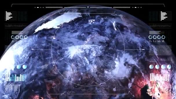 Planeta Terra Exibição Analítica Animação Globo Terrestre Tecnologia Dados Mundo — Vídeo de Stock