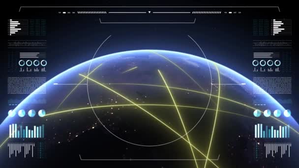 Планета Земля Аналітичному Дисплеї Швидкі Лінії Рухаються Африканському Континенту Символізують — стокове відео