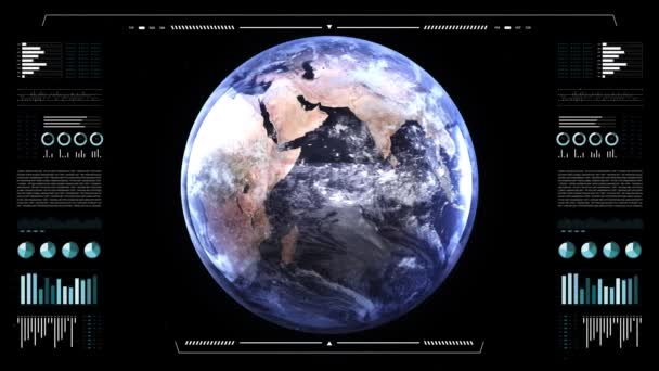 Planet Earth Analytics Display Terrestrial Globe Animation World Data Technology — Stock Video