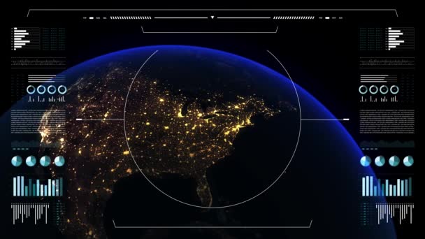 Planeet Aarde Analytische Display Aardse Globe Animatie Nachtzicht Wereld Data — Stockvideo