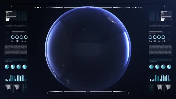 Planet Erde Auf Analysedisplay Terrestrische Globus Animation Nachtsicht Hud Schnittstelle — Stockvideo