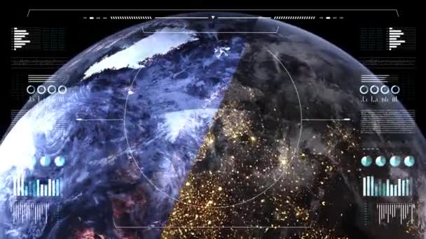 Πλανήτης Θέα Νύχτα Και Μέρα Γήινη Σφαίρα Τεχνολογία Δεδομένων Διεπαφή — Αρχείο Βίντεο