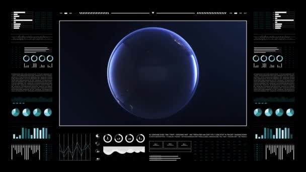 Planeta Ziemia Ekranie Analitycznym Animacja Ziemskiego Globu Widok Nocny Światowa — Wideo stockowe