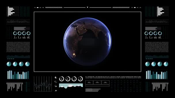 分析显示行星地球 3D地球动画 World Data Technology Hud Interface 4K分辨率 — 图库视频影像