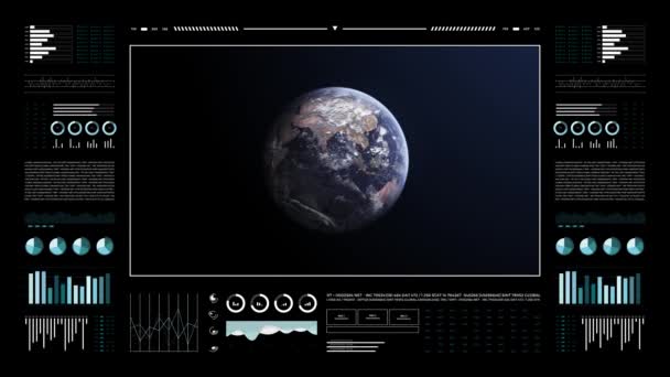 Planeta Tierra Pantalla Analítica Animación Globo Terrestre Interfaz Hud Tecnología — Vídeo de stock