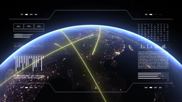 Planet Erde Auf Analytik Anzeige Schnelle Leitungen Auf Dem Asiatischen — Stockvideo