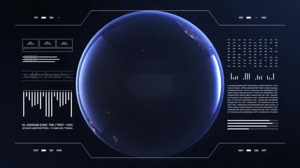 Planète Terre Sur Affichage Analytique Animation Globe Terrestre Vue Nuit — Video