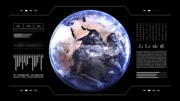 分析显示行星地球 3D地面全球动画 World Data Technology Hud Interface 4K分辨率 — 图库视频影像