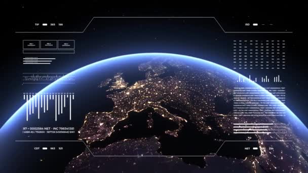 Planet Erde Auf Analysedisplay Terrestrische Globus Animation Hud Schnittstelle Der — Stockvideo