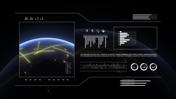 分析表示上の惑星地球3D オセアニア大陸に移動する高速線 データ転送とデジタル接続のシンボル 世界技術Hudインターフェース — ストック動画