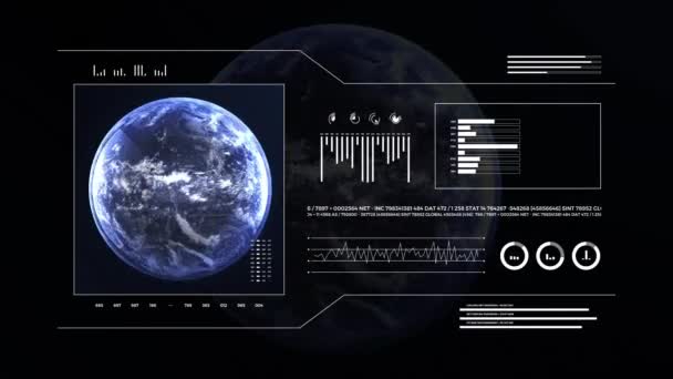 Planeta Tierra Pantalla Analítica Animación Globo Terrestre Interfaz Hud Tecnología — Vídeo de stock