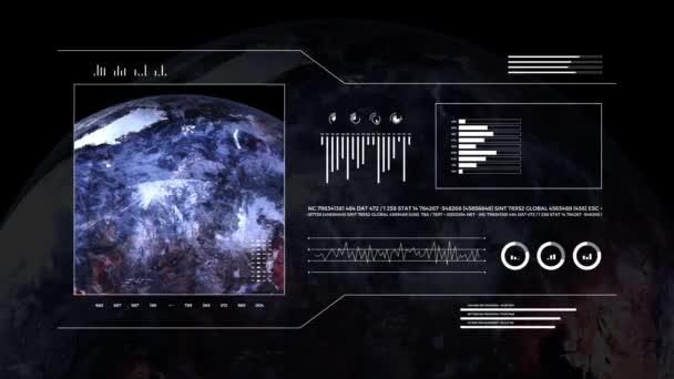 Planeta Tierra Pantalla Analítica Animación Globo Terrestre Interfaz Hud Tecnología — Vídeos de Stock