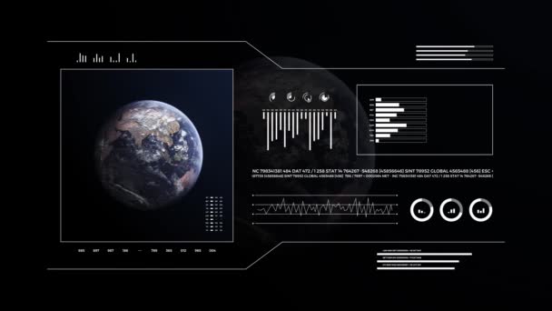 Planeta Tierra Pantalla Analítica Animación Globo Terrestre Interfaz Hud Tecnología — Vídeo de stock