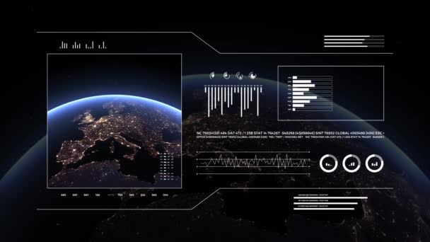 Planeta Tierra Pantalla Analítica Animación Globo Terrestre Vista Nocturna Interfaz — Vídeo de stock