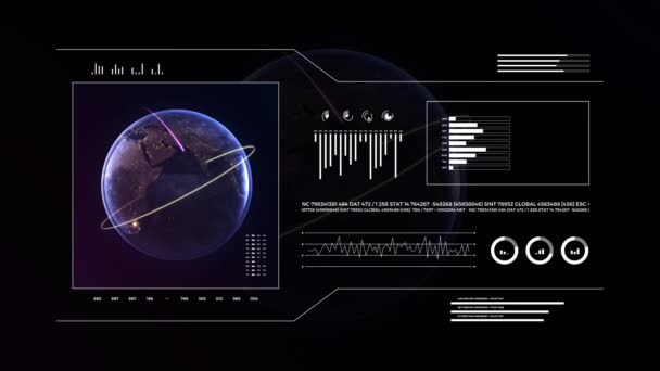 Planeta Tierra Pantalla Analítica Animación Globo Terrestre Vista Nocturna Interfaz — Vídeo de stock