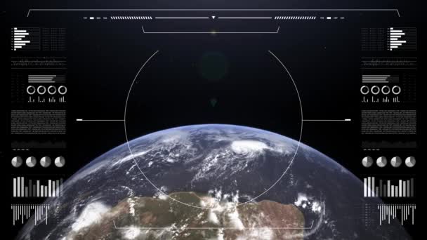 Föld Bolygó Analitikai Kijelzőn Földgömb Animáció Világ Adat Technológia Hud — Stock videók