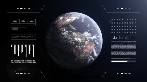 Planeta Tierra Pantalla Analítica Animación Globo Terrestre Interfaz Hud Tecnología — Vídeos de Stock