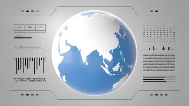 Pianeta Terra Sul Display Analitico Animazione Globo Terrestre Interfaccia Hud — Video Stock