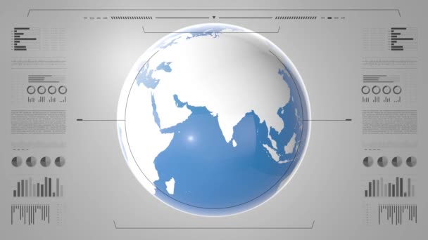 Planeta Ziemia Ekranie Analitycznym Animacja Ziemskich Globusów Światowa Technologia Danych — Wideo stockowe