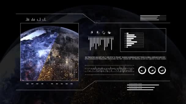 Föld Bolygó Szétszórt Kilátás Éjjel Nappal Földfelszíni Gömb Adattechnológia Hud — Stock videók