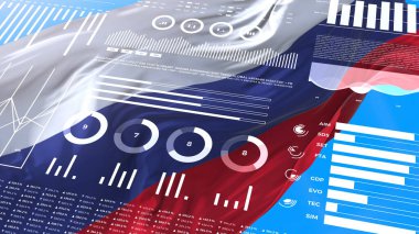 - Rusya. İstatistik, bilgi grafikleri, finans piyasası verileri, analiz ve raporlar, Rus bayrağı dalgalanırken rakamlar ve grafikler. İstatistik, bilgi grafikleri, finans piyasası verileri, analiz ve raporlar, Rus bayrağındaki rakamlar ve grafikler.