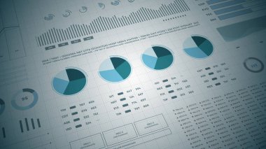 İstatistik analiz raporları ve mali veriler 3D. Finansal, bankacılık, bilimsel ve matematiksel tıp konuları için ideal. Arka plan ya da yüksek kalite ve profesyonel açılış ve kapanış için mükemmel. ProRes 4444 'te soyut.