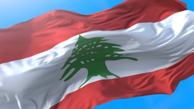 Lübnan bayrağı rüzgârlı, gerçekçi Lübnan arka planında dalgalanıyor. Lübnan arkaplanı 