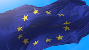 Avrupa bayrağı rüzgarın gerçekçi Avrupa arka planında dalgalanıyor. UE veya AB geçmişi 