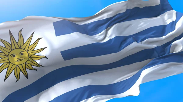 Uruguay flag waving in wind Realistic uruguayan background. Uruguay background