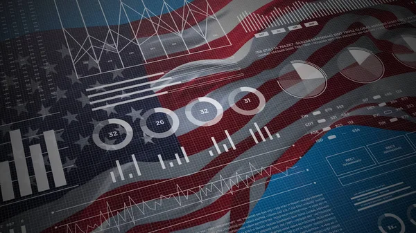 Amerika Informativa Analysrapporter Och Finansiella Data Infographics Display Med Flagga — Stockfoto
