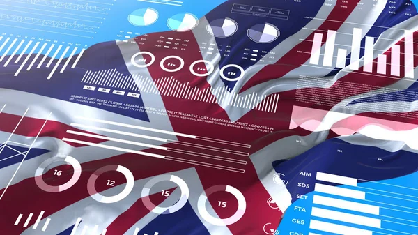 Storbritannien Informativa Analysrapporter Och Finansiella Data Infographics Display Med Flagga — Stockfoto